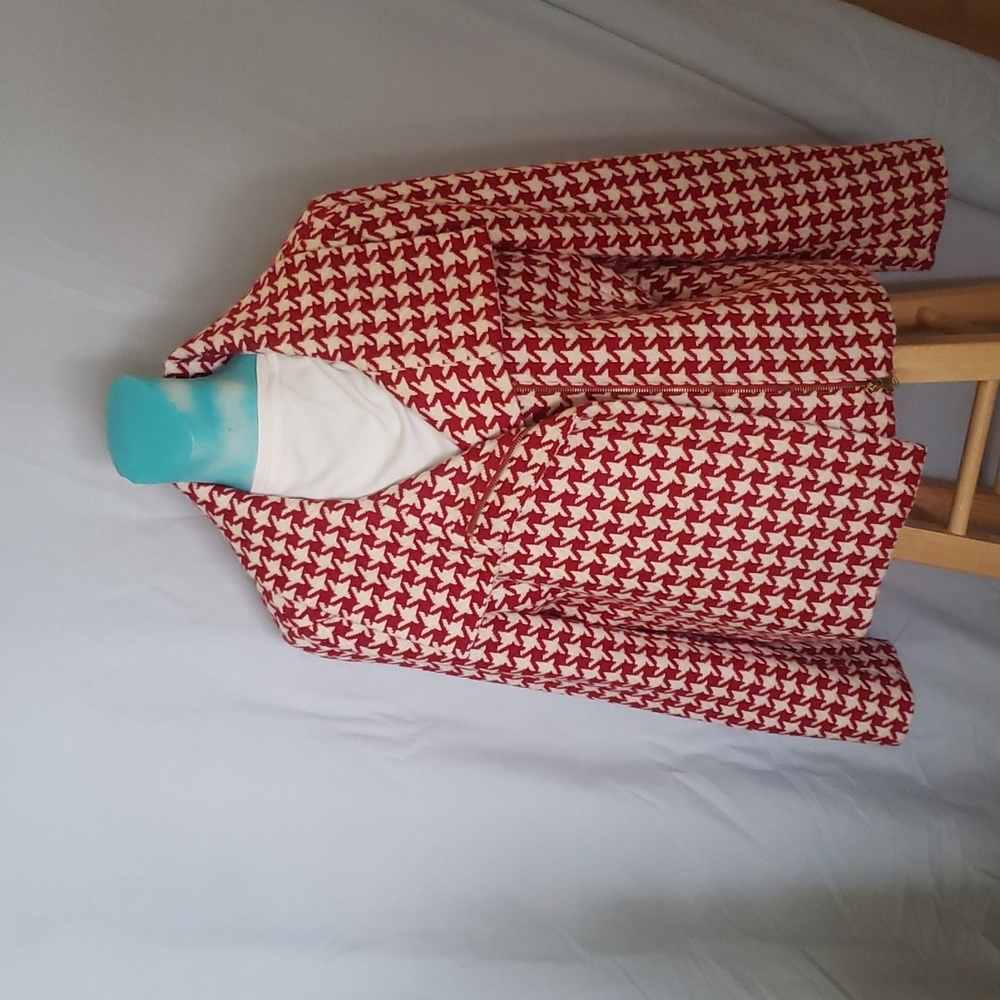 Talbots moto style jacket/blazer in red and cream